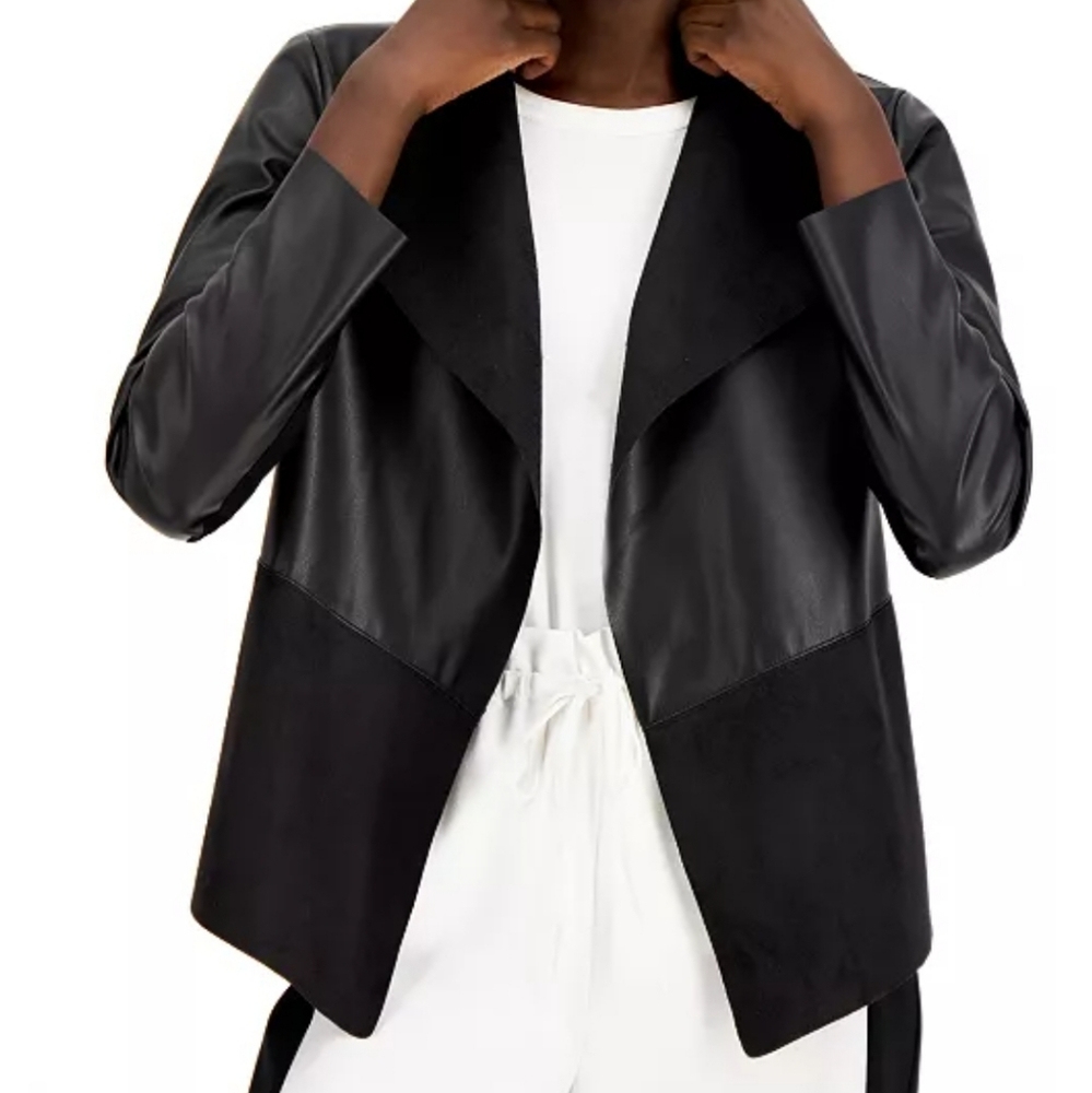 Knit Back Mixed Media Jacket Black Long Sleeve